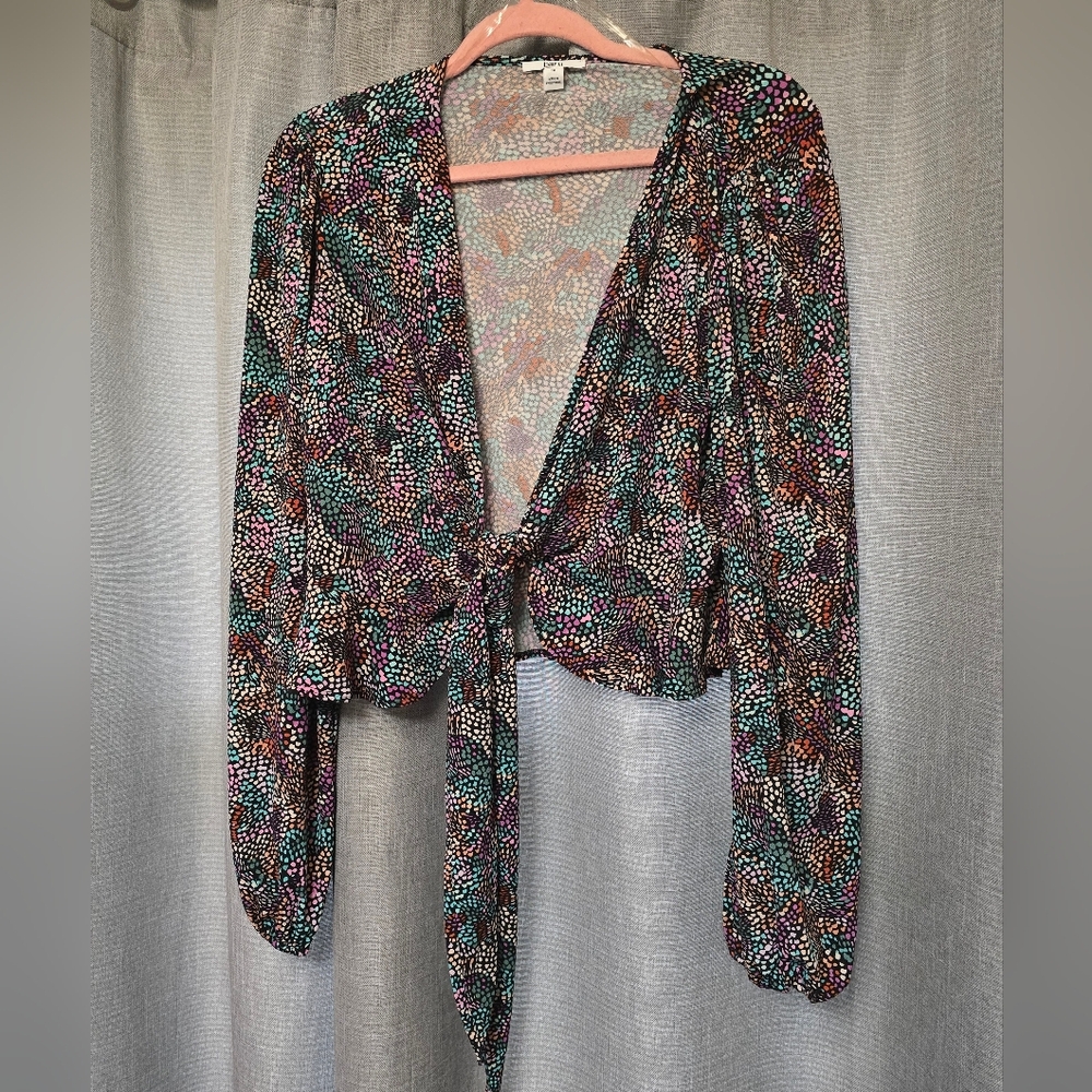 Bar III Colorful Patterned Tie-Front Blouse